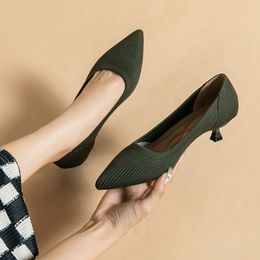 Обувь обувь Sepatu besar wanita musim semi dan gugur 2023 hak tinggi warna polos rajutan bersirkulasi karet sol antiselip lateks kerja 230516