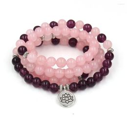 Charm Bracelets 108Bead Pink Purple Bracelet Lotus Buddha Pendant Fashion Buddhism Yoga Jewelry For Men And Woman