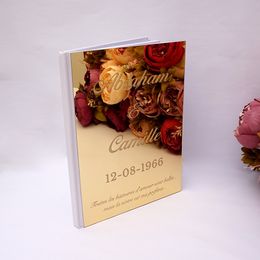 Other Event Party Supplies Different Styles Custom Wedding Signature Guest Book Personalized GoldSilver Mirror Cover Empty White Blank Pages Party Decor 230515