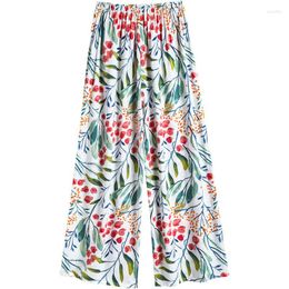 Women's Pants Cotton Silk Pajama Women Summer Thin Loose Wide-Leg Rayon Home Printing Fashion Sweatpants Female Trousers