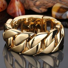 Link Bracelets Top Polished Heavy Men's Gold Tone Shiny 316L Stainless Steel Curb Cuban Chain Wrist Bracelet Bangle Kpop Jewellery Gift