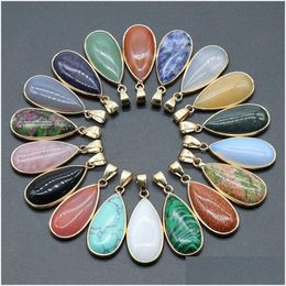 Charms Natural Agate Crystal Semiprecious Stone Waterdrop Gold Border Edge Egg Pendant For Jewelry Making Drop Delivery Findi Dhgarden Dh4Uh
