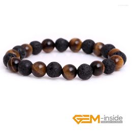 Strand 8mm 10mm Natural Yellow Red Blue Tiger's Eye & Black Lava Rock Beads Elastic Bracelet Jewellery For Women Xmas 7.5 Inches