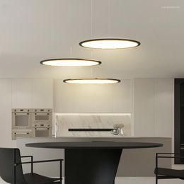 Chandeliers LED Pendant Lamp Modern Remote Dimming Chandelier Lighting Simple Round Black White Living Dining Room Bedroom Indoor Hanging