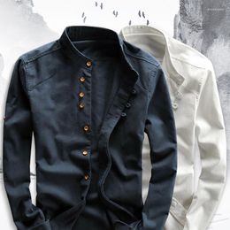 Men's Casual Shirts Men Cotton Linen Sirt Formal Retro Cinese Style Lon Sleeve Mandarin Collar Sirts Soft Comfort Clotin Plus Size 7XL