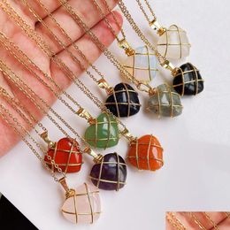 Pendant Necklaces Wire Wrapped Natural Crystal Necklace For Women Lovely Heart Shaped Stone Pendum Amehtysts Opal Purple Cho Dhgarden Dhhuq