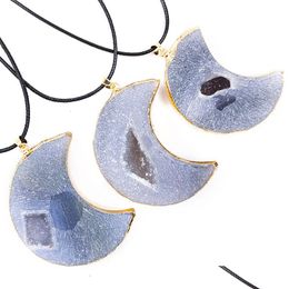 Pendant Necklaces Natural Agate Crystal Tooth Original Stone Peach Heart Star Moon Necklace Irregar Ore Top Drilled For Jewellery Maki Dhcbq