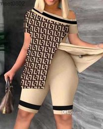 Womens Clothes Tracksuits 2023 New Summer Printed One Shoulder Shirt And Shorts Casual Fashion Suit Plus Size S-3XL