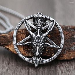 Pendant Necklaces Gothic Skull Satan Necklace Retro Stainless Steel Inverted Five-pointed Star Goat Head Men Punk Jewelry Gift