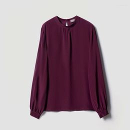 Women's Blouses Birdsky 1PC Women Long Sleeve Shirt Blouse Shirts Pullover Top Button Back Real Mulberry Silk Solid S-532