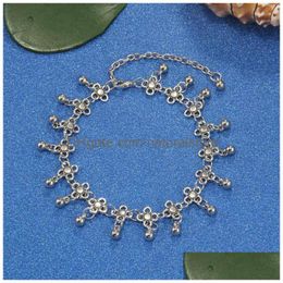 Anklets Bohemia Alloy Chain Anklet Flower Design Summer Beach Ankles Foot Bracelet Antique Sier Color Retro Gift Drop Delivery Jewelr Otoan