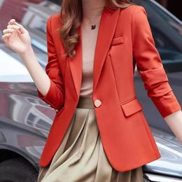 Europe Vintage Spring Autumn Trend Small Suit Coat Women One Button Fashion Casual OverCoat Slim Fit Small Outwear Terylene