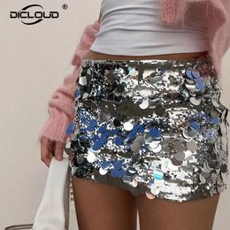 Skirts 80s Ins Vintage Fashion Glitter Sequins Disco Micro Mini Skirt Women Sexy Girls NightClub Party Skinny Streetwear 230516