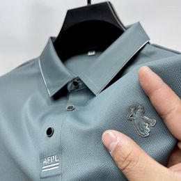 Men's Polos Brand High-end Ice Silk T-shirt Men's Short Sleeve Lapel 2023 Summer Trend Embroidery Seamless Breathable Polo Shirt Men