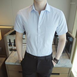 Men's Dress Shirts 2023 Men's Business Shirt Short Sleeve Summer Striped Professional Clothes Tooling Shirt/ Mens