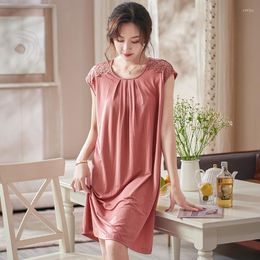 Women's Sleepwear Summer Elegant Jacquard Night Dress Women Nightgown Big Yards 3XL Sleepshirts Sleeveless Nightie Nightdress Modal Lace