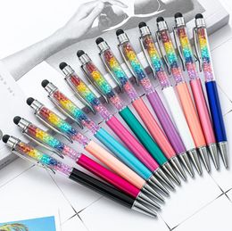 Crystal Metal Ballpoint Pen Rainbow Student Writing Ballpoints Mobile Phone Touch Pen Diamond Gift Pens School Office Supplies SN6894