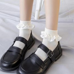 Women Socks Lolita Ruffle Sweet JK Femme Solid Cotton Ankle School Dress Calcetine Medias
