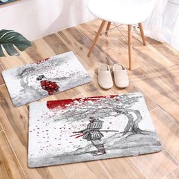 Carpets Decor Japanese Style Girl Doormat Flannel Carpet Home Non-Slip Hallway Rug 40 60cm Beautiful Ink Scenery Warrior Floor Door Mat