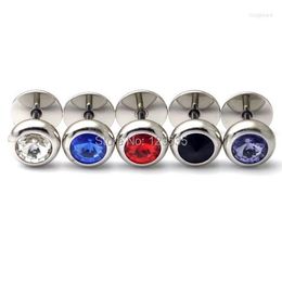Stud Earrings ! 8mm 20 Colors Rivoli Stones White Titanium Steel Men Punk Screw