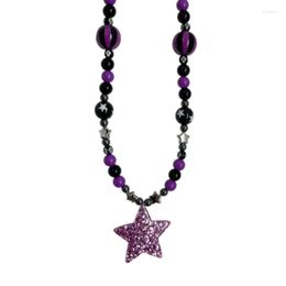 Chains Purple Sequins Star Pentagram Beads Pendant Necklace For Women Sweet Cool Harajuku Trend Choker Aesthetics Y2k Jewelry 40GB