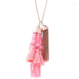 Pendant Necklaces Pink/Blue/Green Link Chain Acrylic Beads Tassel Necklace Friend Handmade Long Bohemian Women Jewellery
