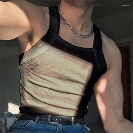 Men's Tank Tops Sexy Breathable Solid Vest Top Streetwear Summer Square Collar Men T Shirt Fashion 2023 Striped Strap Pullover Man