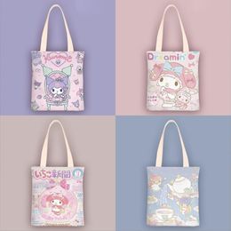 Meninas kawaii kuromi canelarol laterais duplas impressão zíper handbag handbag menina aluno lindas bolsas de acessórios