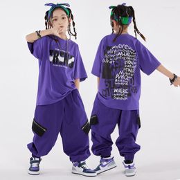 Stage Wear Children'S Street Dance Performance Clothing Jazz Drum Show Costumes Girls Hip-Hop Loose Purple Suit Rave Clothes DN15300