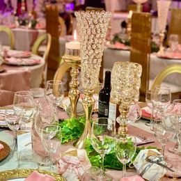 New Crystal Wedding Centrepiece Table Flower Vase Wedding Decoration Trumpet Vases Gold Silver Flower Ball Stand imake899