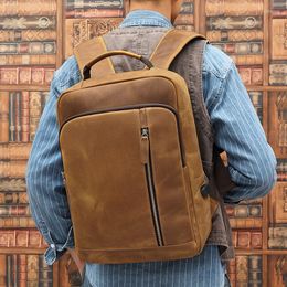 Backpack Leather Men's 15.6 "retro Computer Bag Crazy Horse Large Capacity Travel Men