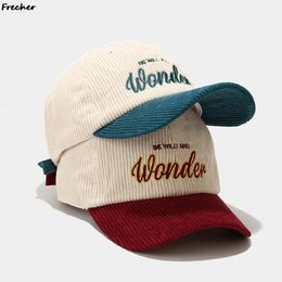 Ball Caps Vintage Letter Embroidered Corduroy Baseball Cap Candy Colour Warm Winter Hats For Men Women Fresh Hip Hop Face Bone Gorras 230515