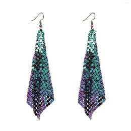 Stud Earrings Gift Female Dangle Tassel Lattice Metal Women Mesh Long Sequins Drop