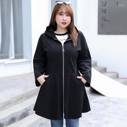 Women's Trench Coats Casaco Feminino 9XL Windbreaker Women Hooded Jackets Spring Autumn Black Zipper Coat Female 2023 Loose Fashion