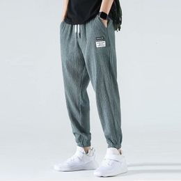 Men's Pants Oversized Breathable Ice Silk Nine-point Pants Men's Summer Thin Linen Loose Sweatpants Jogging Pants Men Korean Streetwear 230516