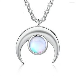 Pendant Necklaces Moonstone Necklace Silver Colour Moon Women's Neck Chain Fashion Jewellery Gift Party For Women