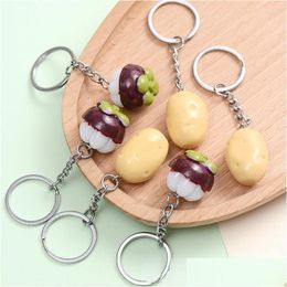 Keychains Lanyards 1Pcs Cute Mini Simation Food Keychain Fake Potato Mangosteen Model Car Key Ring Backpack Jewellery Pendant For Fr Otuyi