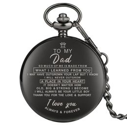Fashion Classical Watches Full Black I LOVE YOU TO MY Mom Dad Wife Husaband Unisex Quartz Pocket Watch Pendant Chain Family Gift208T