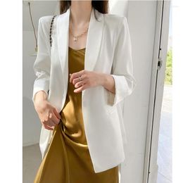 Women's Suits Jacket Women Sexy Suit Office Lady Nice Quarter White Blazer Summer 2023 Thin Satin Outwear