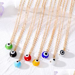 Pendant Necklaces Colour Painting Metal Evil Eyes Mini Ball Lucky Turkish Blue Eye For Womens Jewellery Drop Delivery Pendants Dhgarden Dhjye