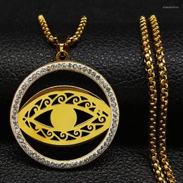 Pendant Necklaces Fashion Islam Hamsa Eye Crystal Stainless Steel For Women Gold Colour Pendants Jewellery Bisuteria N18828S07