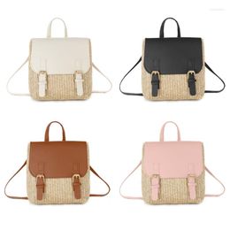 School Bags Women Straw Woven Backpack Vintage Girls Small Boho Shoulder Bag Female Casual Holiday Travel Shopping Rucksack Daypack