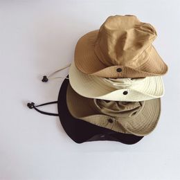 Keepsakes Rusa Jonmi Musim Semi Panas Gaya Jepang Anak anak Topi Ember Tahan Matahari Warna Solid Bayi Laki laki Liburan Nelayan Luar Ruangan 230516