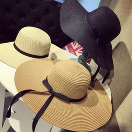 Summer Wide Brim Straw Hats Big Sun Hats For Women UV Protection Panama floppy Beach Hats Ladies bow hat Sunscreen Collapsible Sun188w