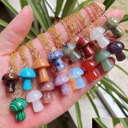 Pendant Necklaces Healing Natural Crystal Necklace Lovely Mushroom Charm Carnelian Opal Pink Purple Fashion Women Jewelry Dr Dhgarden Dhc8V