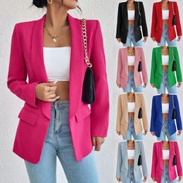 Women s Suits Blazers Jaket wanita lengan panjang jaket katun poliester padat 25 34 Blazer kantor Lengan Panjang Non Strech pakaian luar baru musim semi 2023 230516