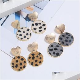 Charm Wholesale Imitation Horsehair Leopard Print Leather Earring Alloy Gold Round Earrings 3 Colors Options Drop Delivery Jewelry Dhzf2