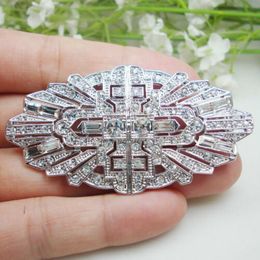 Pins Brooches Woman's Vintage Buckle Crown Flower Brooch Pin Clear Crystal 230515