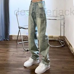 Mens jeans designer pants yellow mud washed denim trousers men women Colour matching all-match loose slacks WMP8