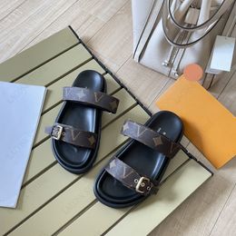 Woman Designer Shoe Slipper Genuine Leather Beach Letter Buckle Loafers Adjustable Upper Width Lover Shoes with Box 35-42